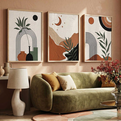 Terracotta Leaf Silhouette Wall Art Set of 3 Framed Prints