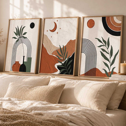 Terracotta Leaf Silhouette Wall Art Set of 3 Framed Prints