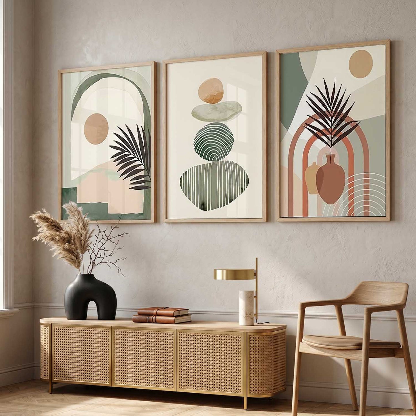 Abstract Boho Soft Wall Art Set of 3 Framed Prints