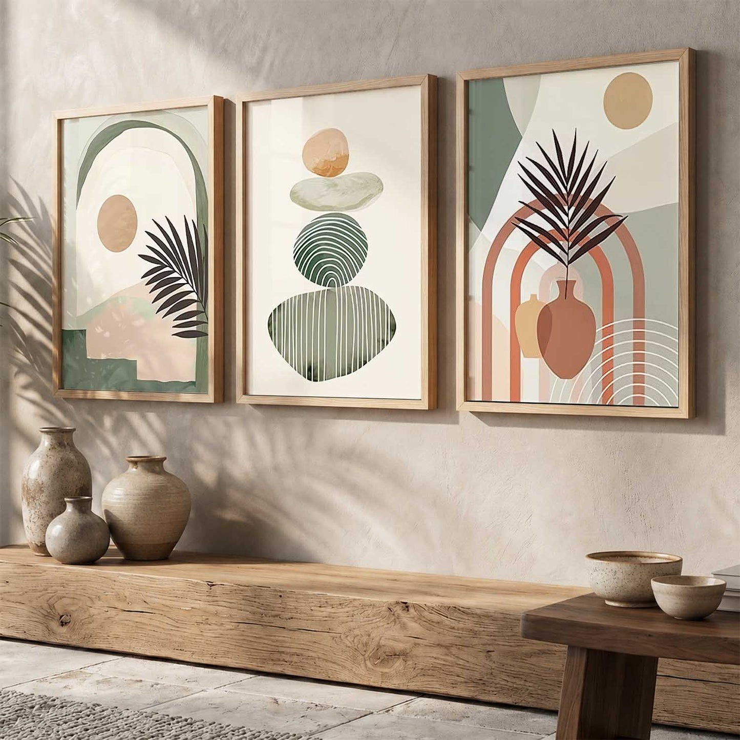 Abstract Boho Soft Wall Art Set of 3 Framed Prints