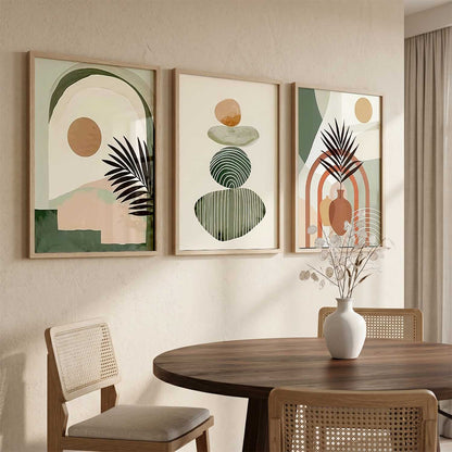 Abstract Boho Soft Wall Art Set of 3 Framed Prints