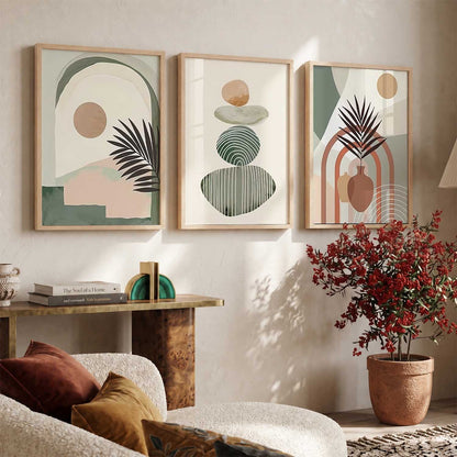 Abstract Boho Soft Wall Art Set of 3 Framed Prints