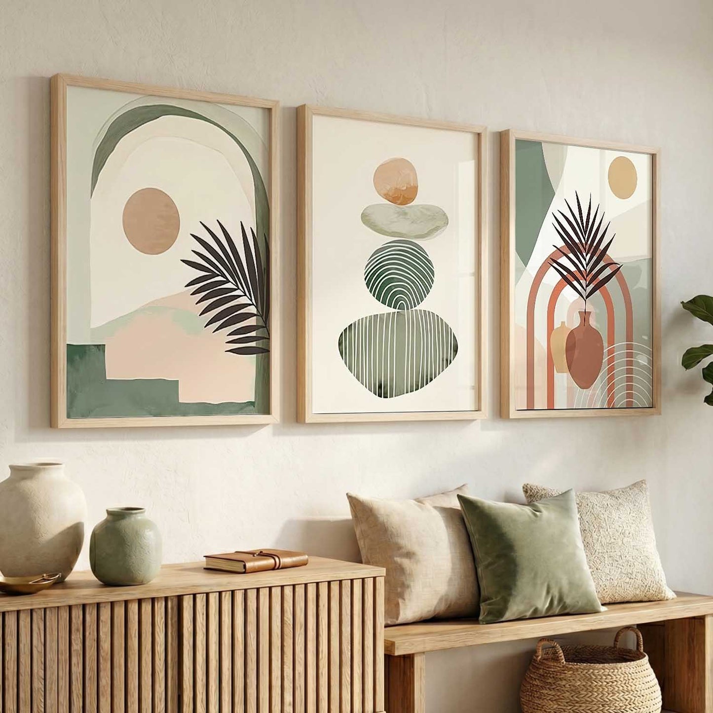 Abstract Boho Soft Wall Art Set of 3 Framed Prints