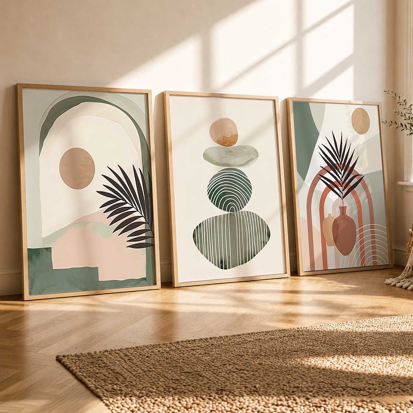 Abstract Boho Soft Wall Art Set of 3 Framed Prints