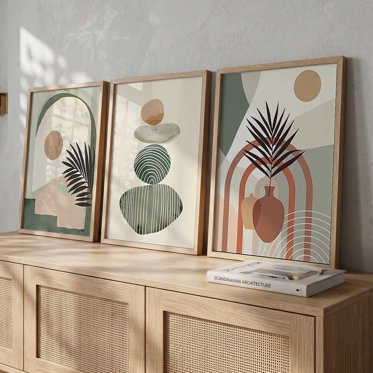 Abstract Boho Soft Wall Art Set of 3 Framed Prints