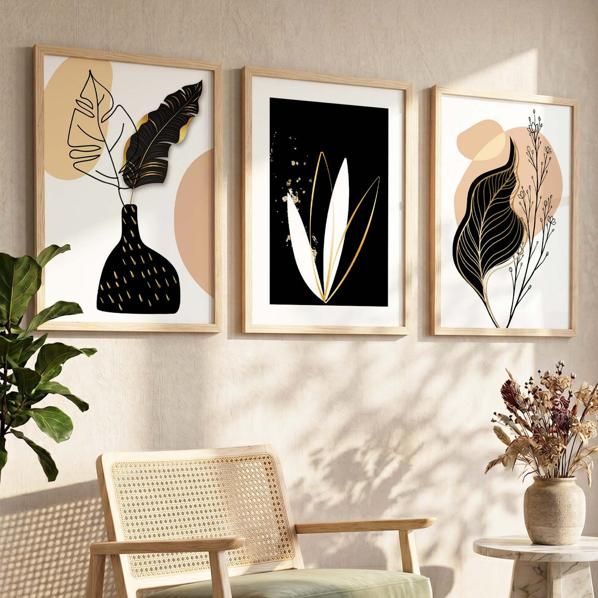 Nature Inspired Wall Prints / Posters with Frame, Set of 3