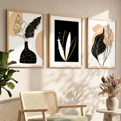 Nature Inspired Wall Prints / Posters with Frame, Set of 3