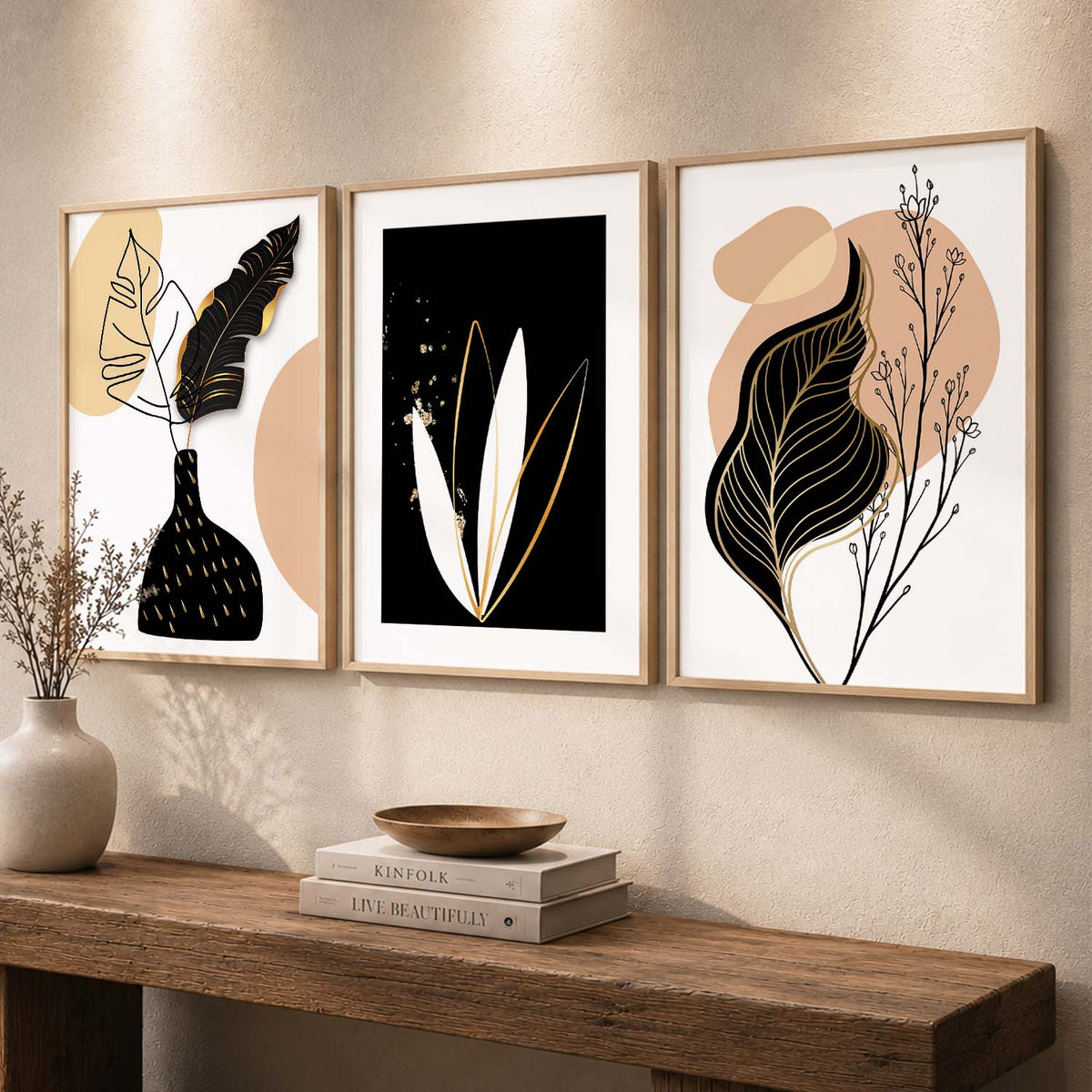 Nature Inspired Wall Prints / Posters with Frame, Set of 3