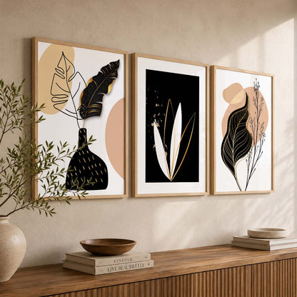 Nature Inspired Wall Prints / Posters with Frame, Set of 3