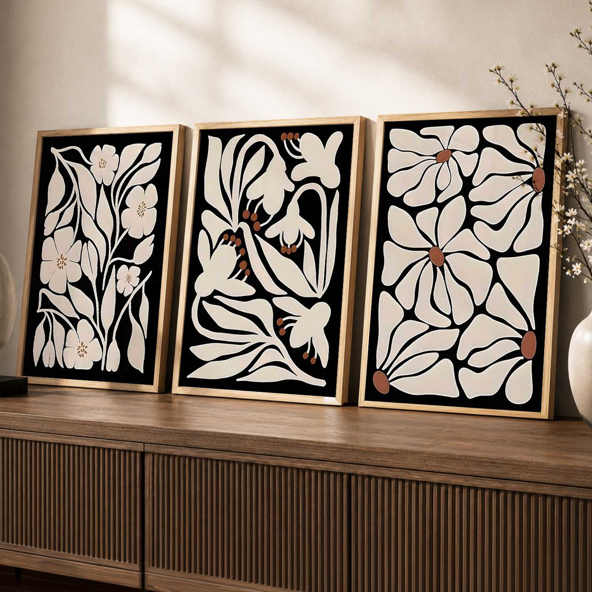 Floral Modern Wall Art Set of 3 Framed Prints