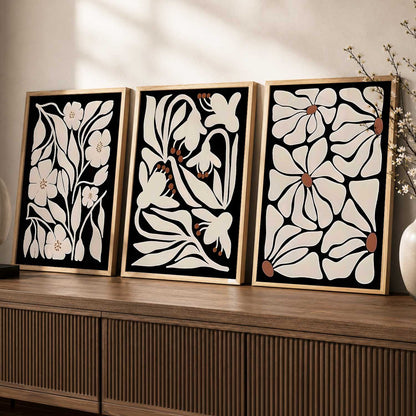 Floral Modern Wall Art Set of 3 Framed Prints