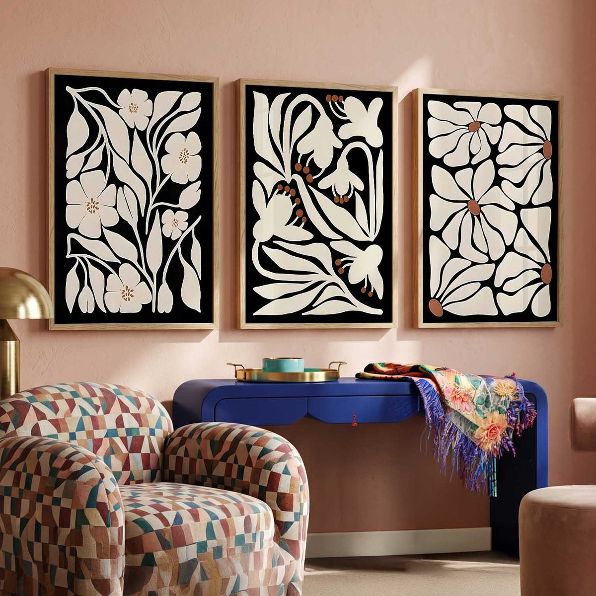 Floral Modern Wall Art Set of 3 Framed Prints