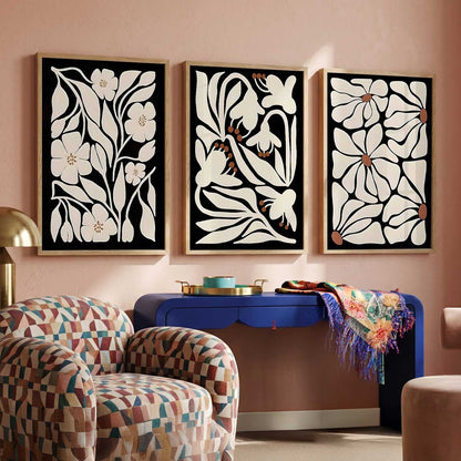 Floral Modern Wall Art Set of 3 Framed Prints