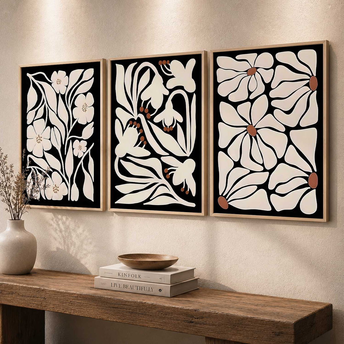 Floral Modern Wall Art Set of 3 Framed Prints