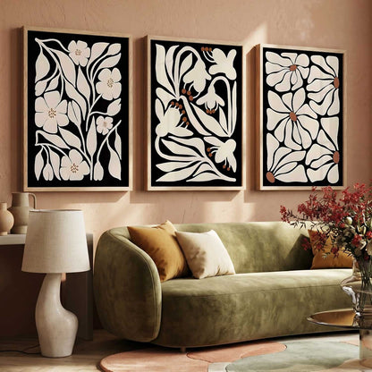 Floral Modern Wall Art Set of 3 Framed Prints