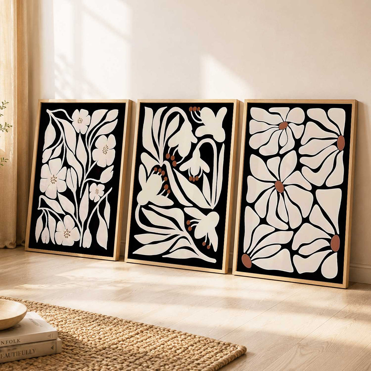 Floral Modern Wall Art Set of 3 Framed Prints