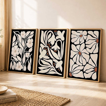Floral Modern Wall Art Set of 3 Framed Prints