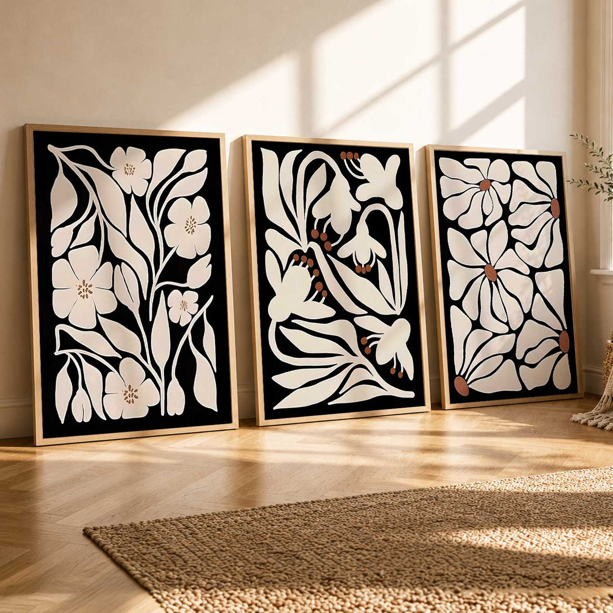 Floral Modern Wall Art Set of 3 Framed Prints