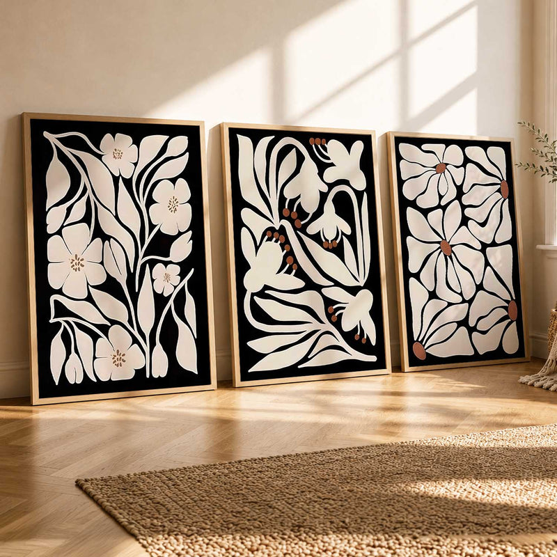 Floral Modern Wall Art Set of 3 Framed Prints
