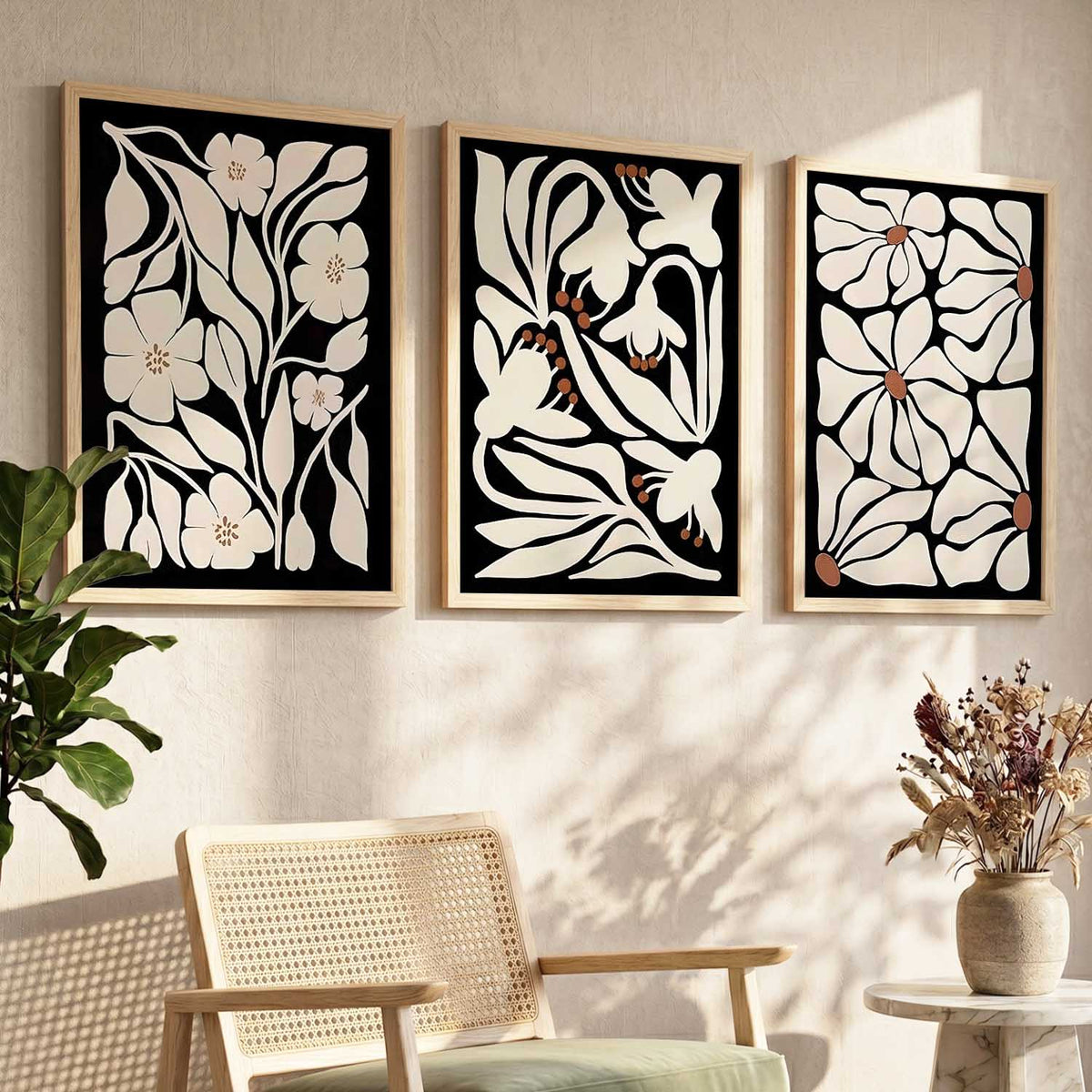 Floral Modern Wall Art Set of 3 Framed Prints