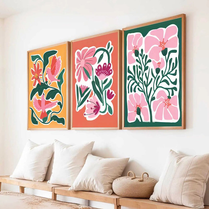 Boho Framed Wall Art Prints | Set of 3 | Home Decor