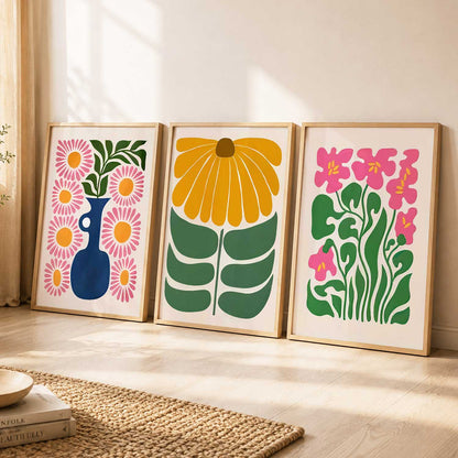 Floral Modern Wall Art Set of 3 Framed Prints