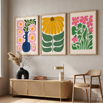 Floral Modern Wall Art Set of 3 Framed Prints