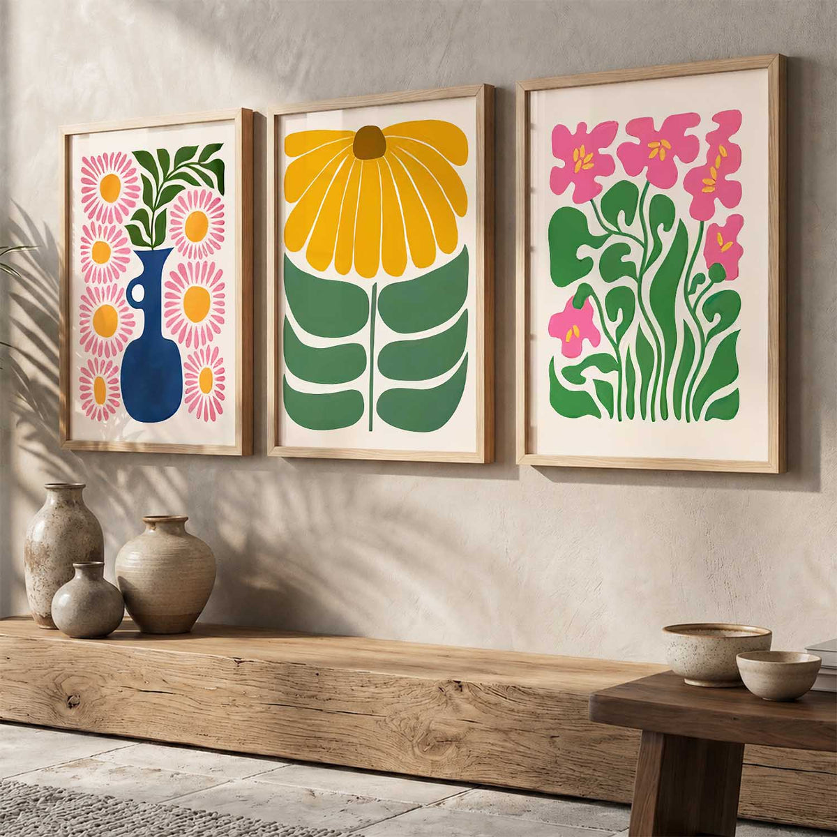 Floral Modern Wall Art Set of 3 Framed Prints