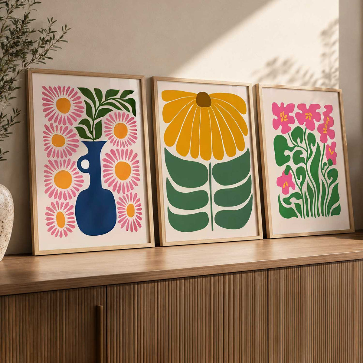 Floral Modern Wall Art Set of 3 Framed Prints