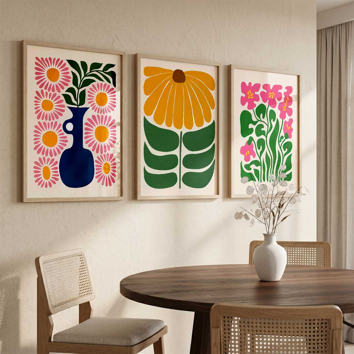 Floral Modern Wall Art Set of 3 Framed Prints