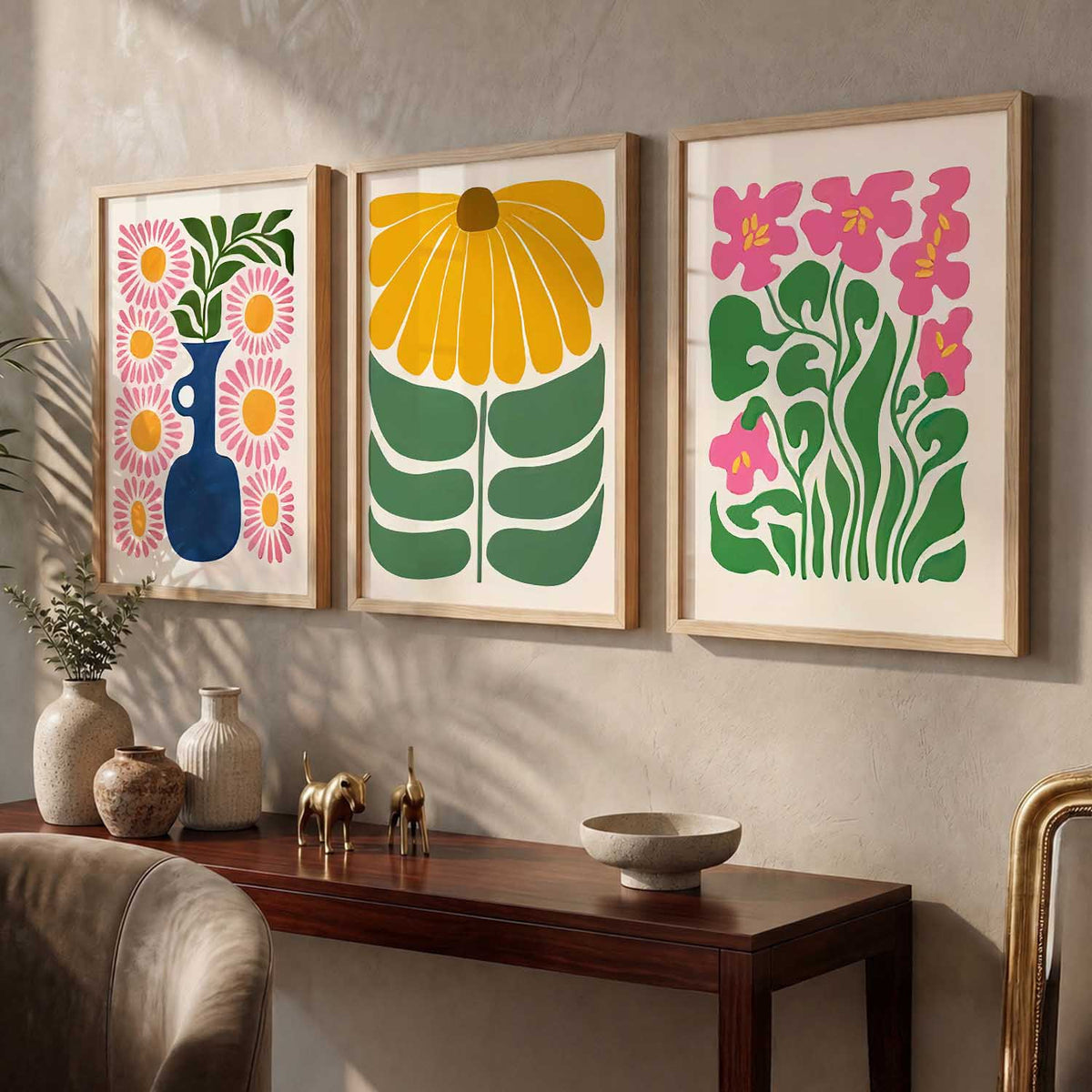 Floral Modern Wall Art Set of 3 Framed Prints