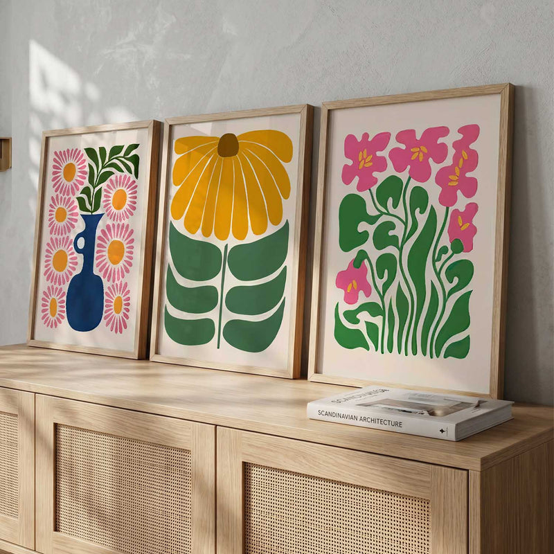 Floral Modern Wall Art Set of 3 Framed Prints