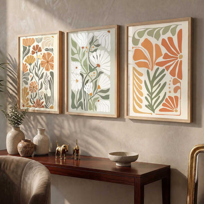 Earthy Floral Soft Wall Art Set of 3 Framed Prints