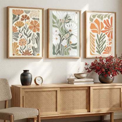 Earthy Floral Soft Wall Art Set of 3 Framed Prints