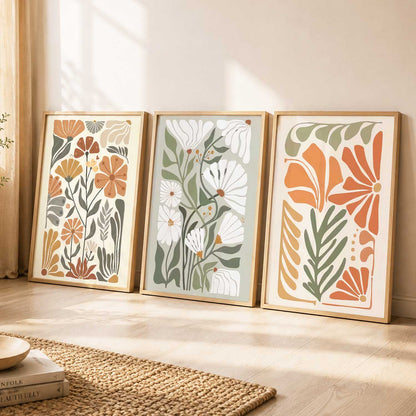 Earthy Floral Soft Wall Art Set of 3 Framed Prints