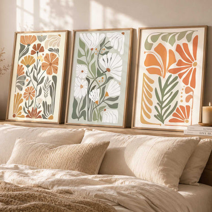 Earthy Floral Soft Wall Art Set of 3 Framed Prints