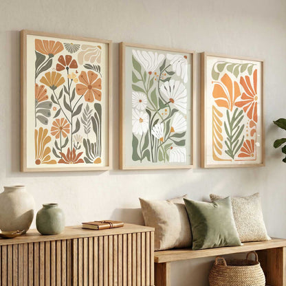 Earthy Floral Soft Wall Art Set of 3 Framed Prints
