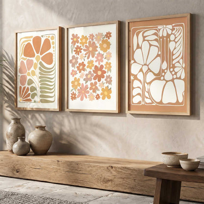 Earthy Abstract Floral Wall Art Set of 3 Framed Prints