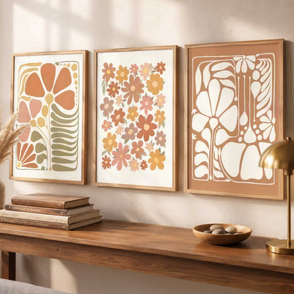 Earthy Abstract Floral Wall Art Set of 3 Framed Prints