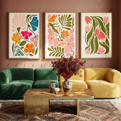Floral Wall Art Set of 3 Framed Prints