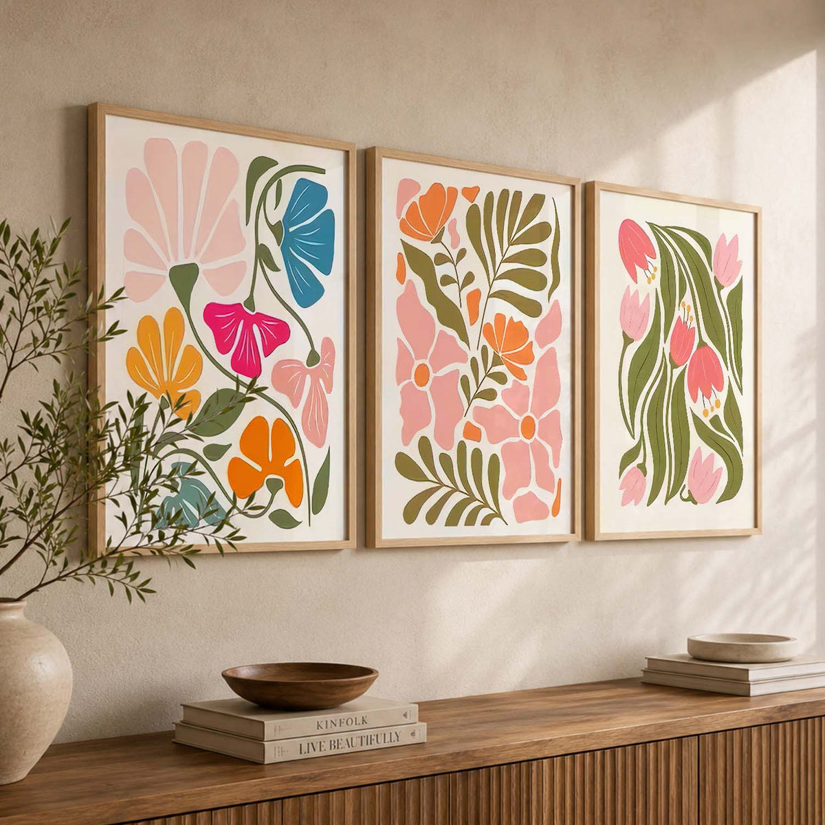 Floral Wall Art Set of 3 Framed Prints