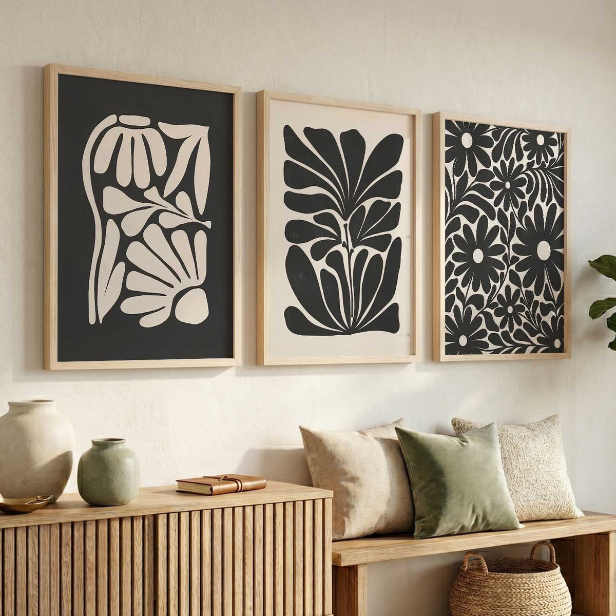 Botanical Modern Wall Art Set of 3 Framed Prints
