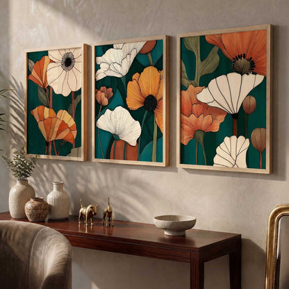 Earthy Floral Wall Art Set of 3 Framed Prints