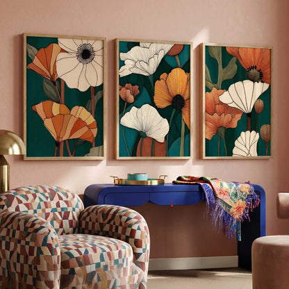 Earthy Floral Wall Art Set of 3 Framed Prints