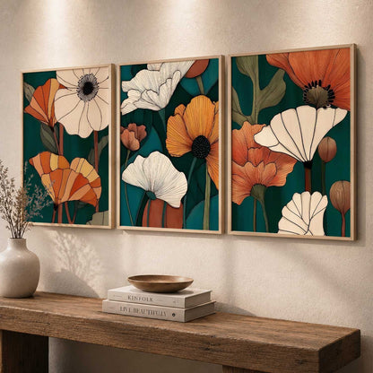 Earthy Floral Wall Art Set of 3 Framed Prints