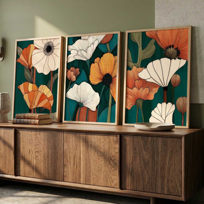 Earthy Floral Wall Art Set of 3 Framed Prints