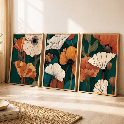 Earthy Floral Wall Art Set of 3 Framed Prints