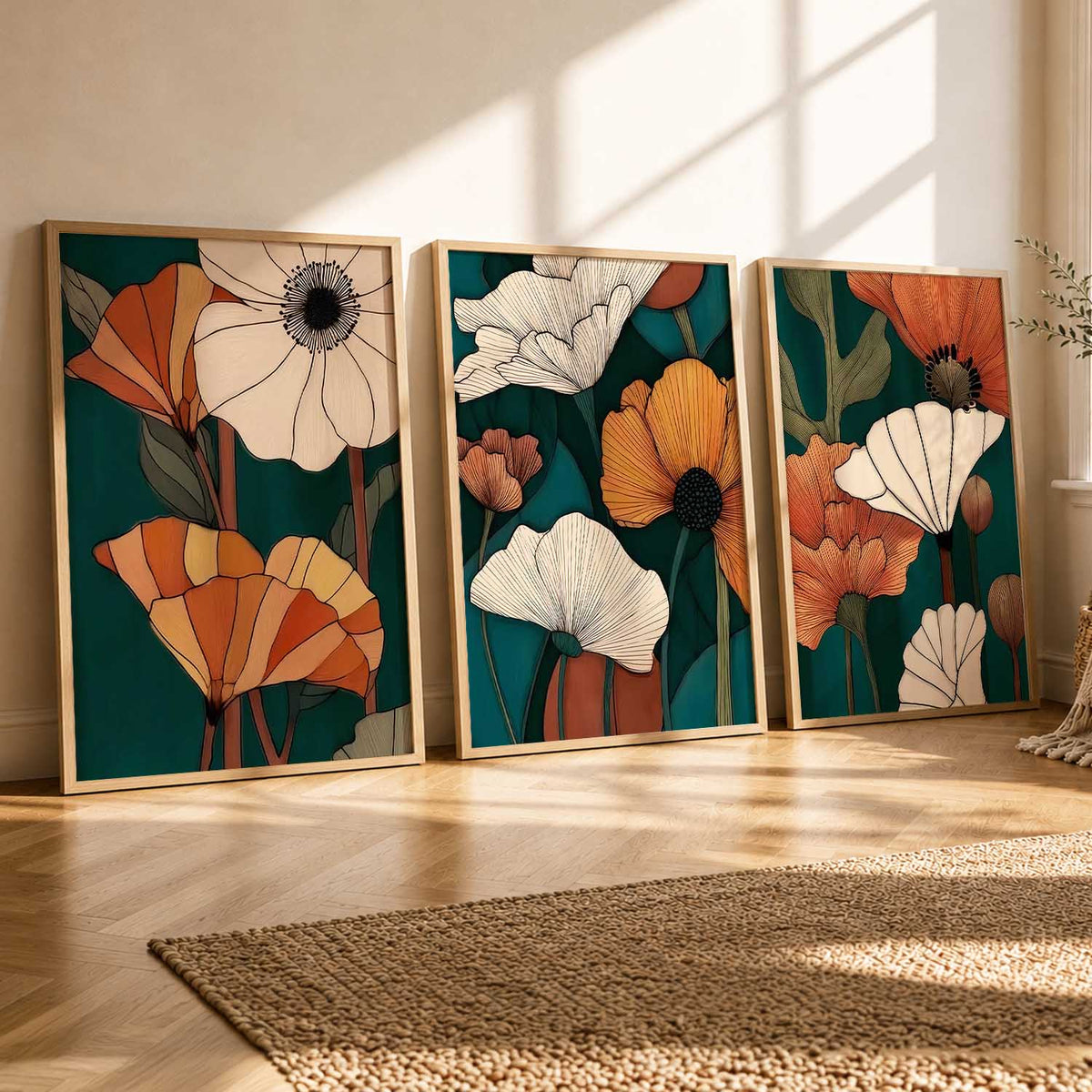 Earthy Floral Wall Art Set of 3 Framed Prints