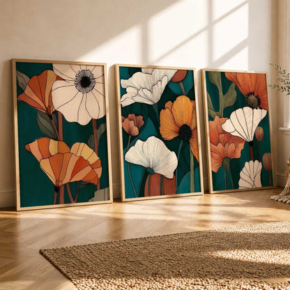 Earthy Floral Wall Art Set of 3 Framed Prints
