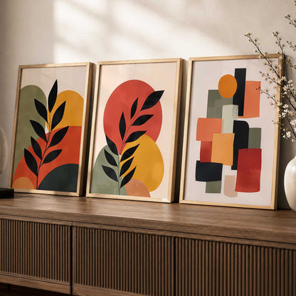 Earthy Leaf Silhouette Wall Art Set of 3 Framed Prints
